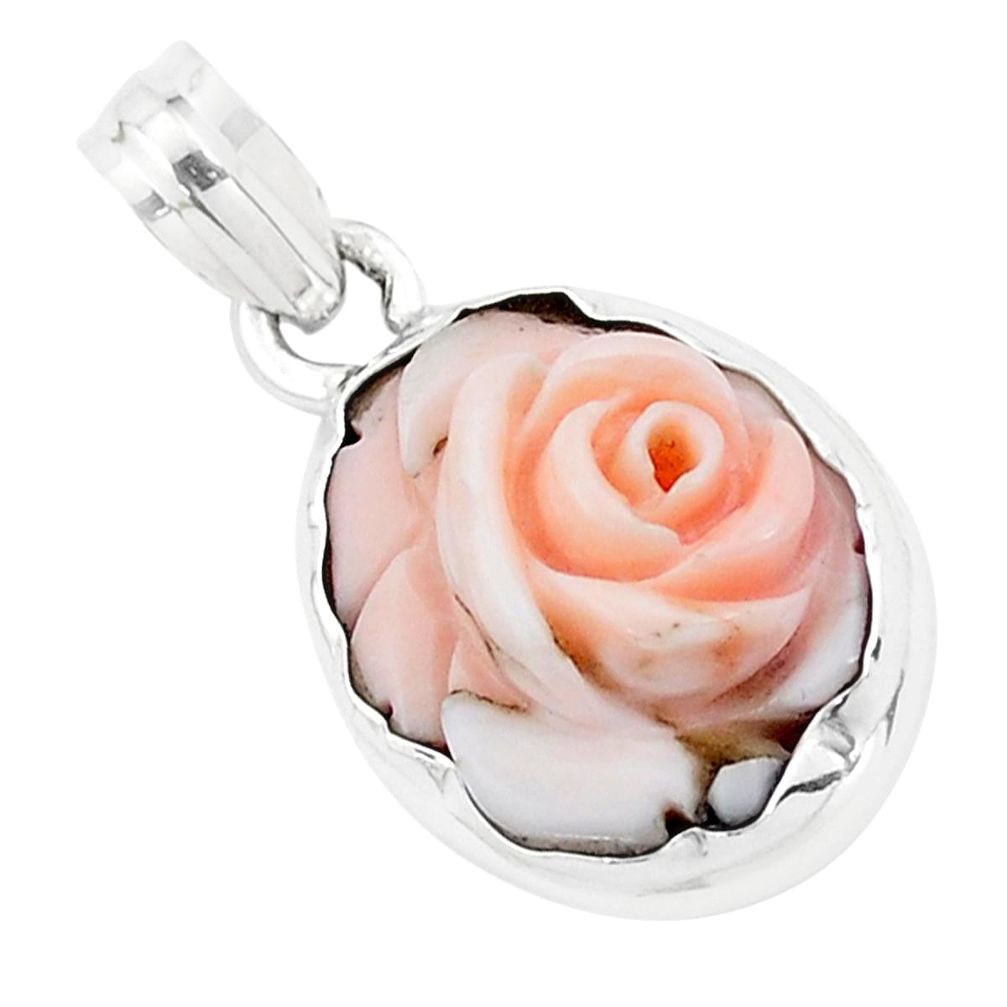 925 sterling silver 9.80cts pink coral flower charm pendant jewelry p20220