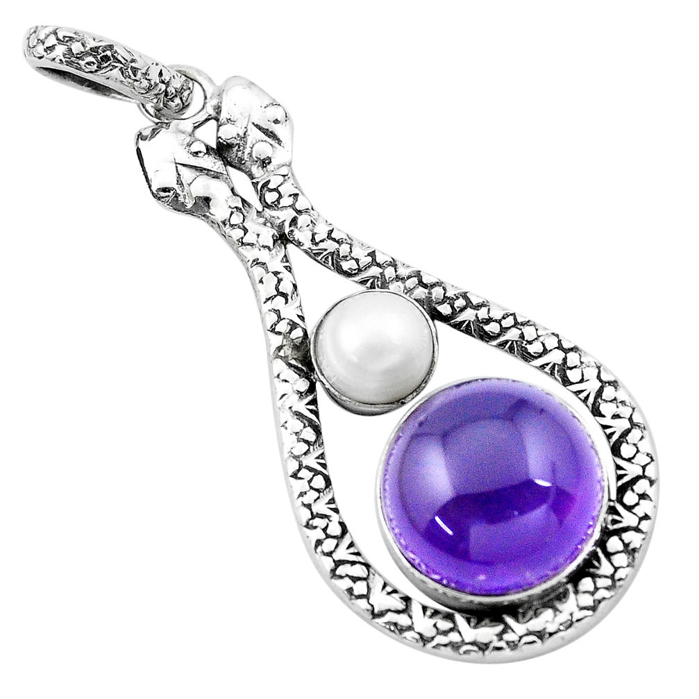 11.93cts natural purple amethyst pearl 925 sterling silver snake pendant p20347