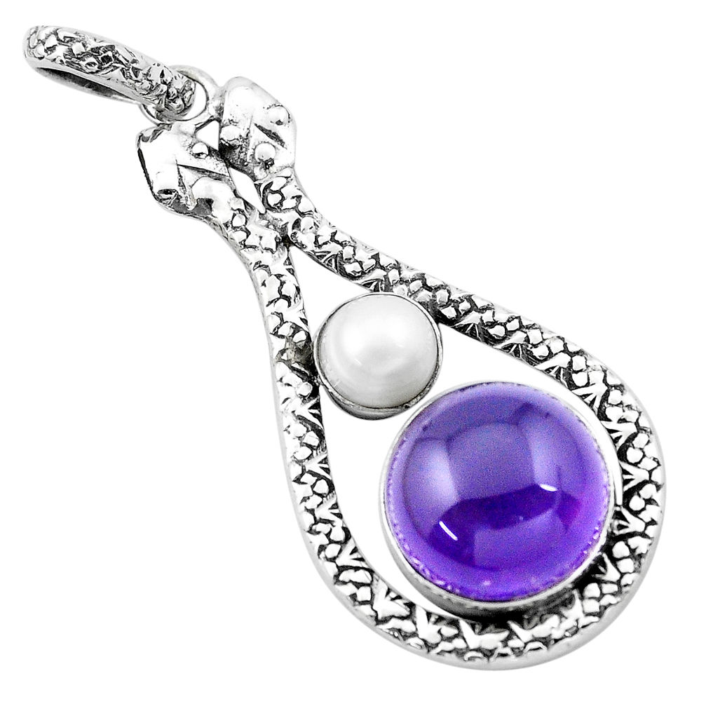 13.46cts natural purple amethyst pearl 925 sterling silver snake pendant p20348