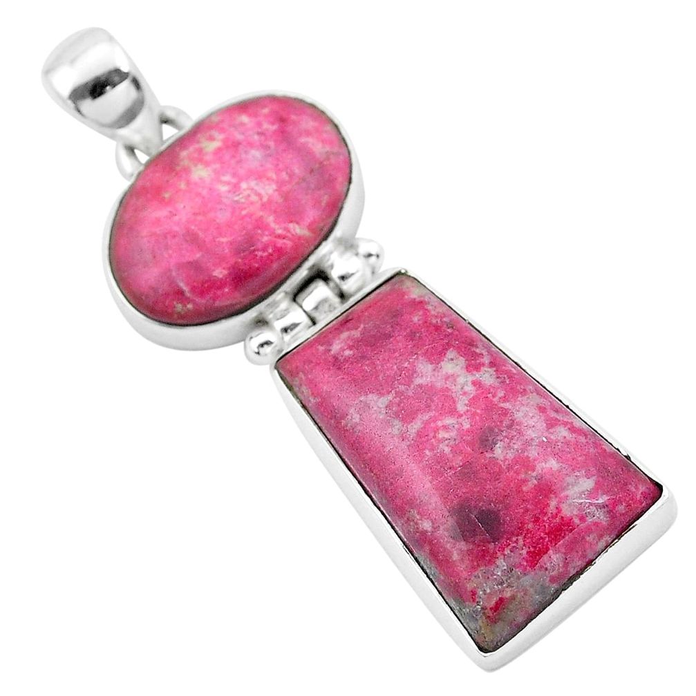 24.35cts natural pink thulite (unionite, pink zoisite) 925 silver pendant p20550