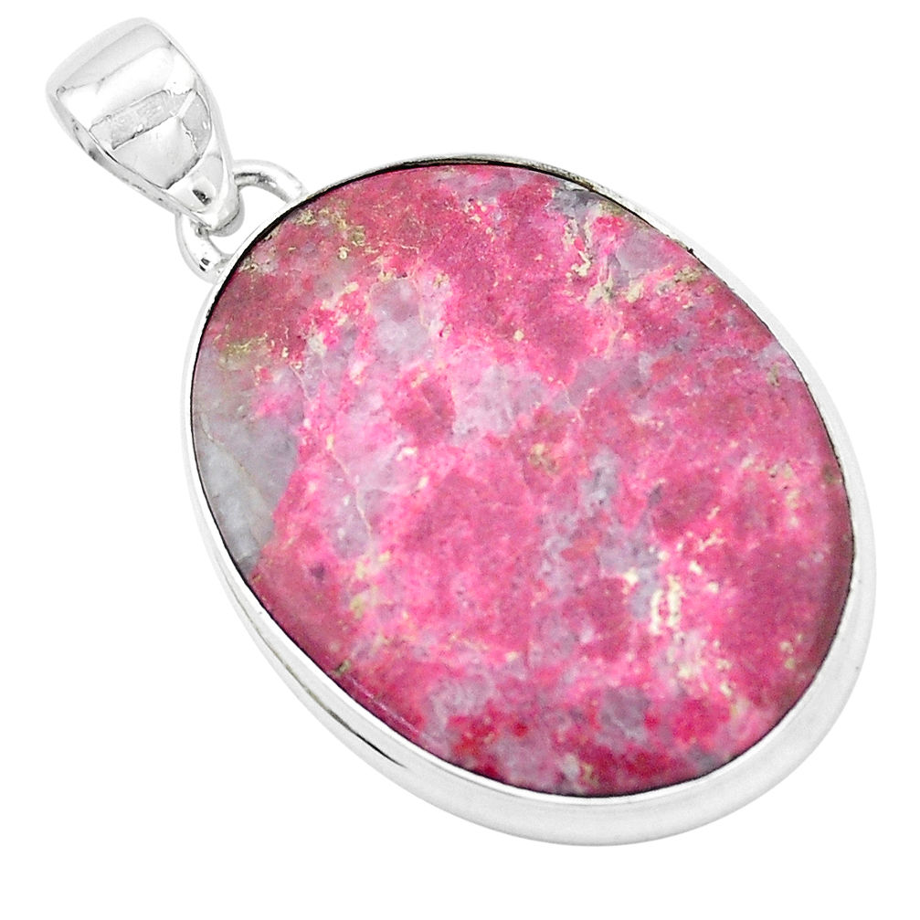 925 silver natural pink thulite (unionite, pink zoisite) oval pendant p20555