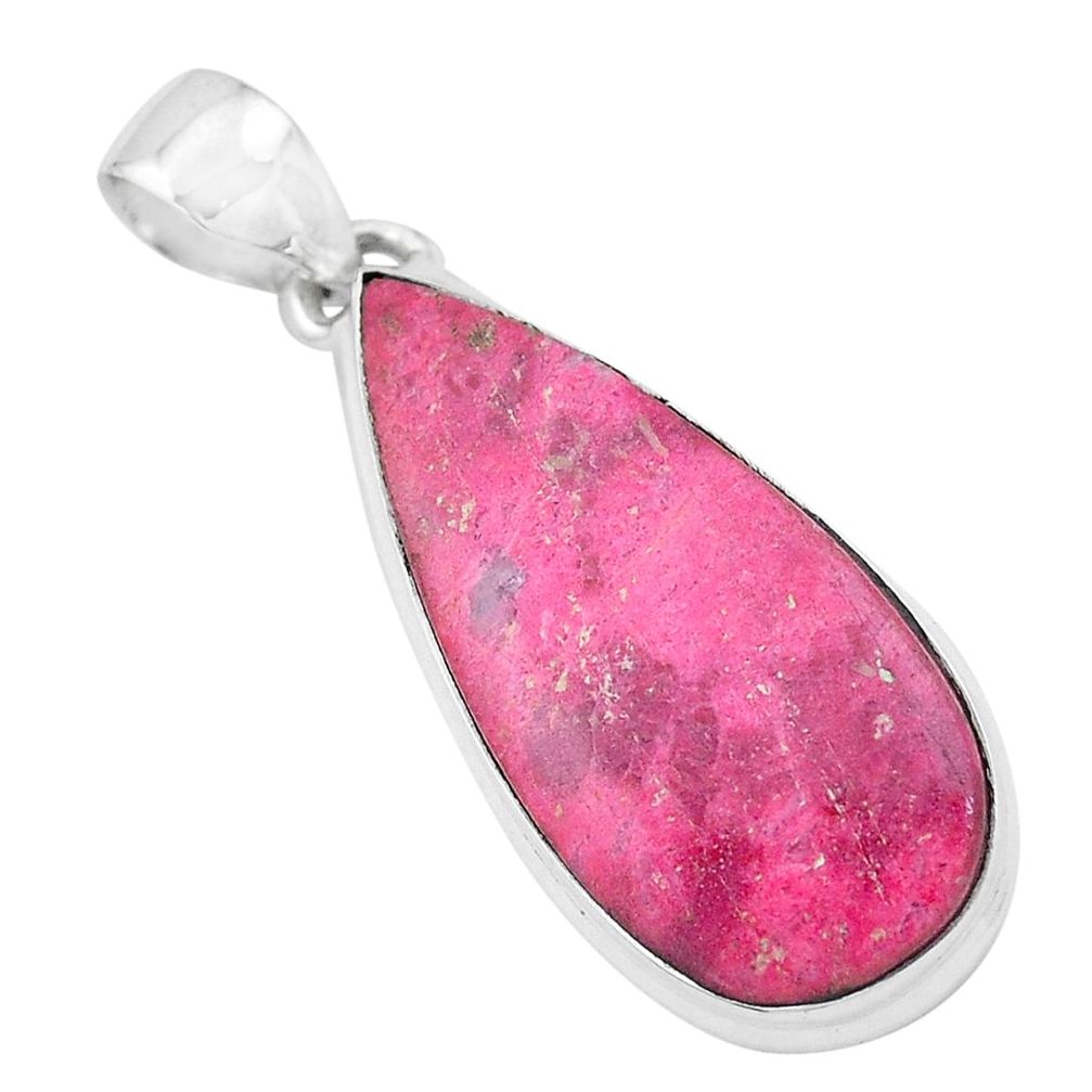 15.02cts natural pink thulite (unionite, pink zoisite) 925 silver pendant p20576