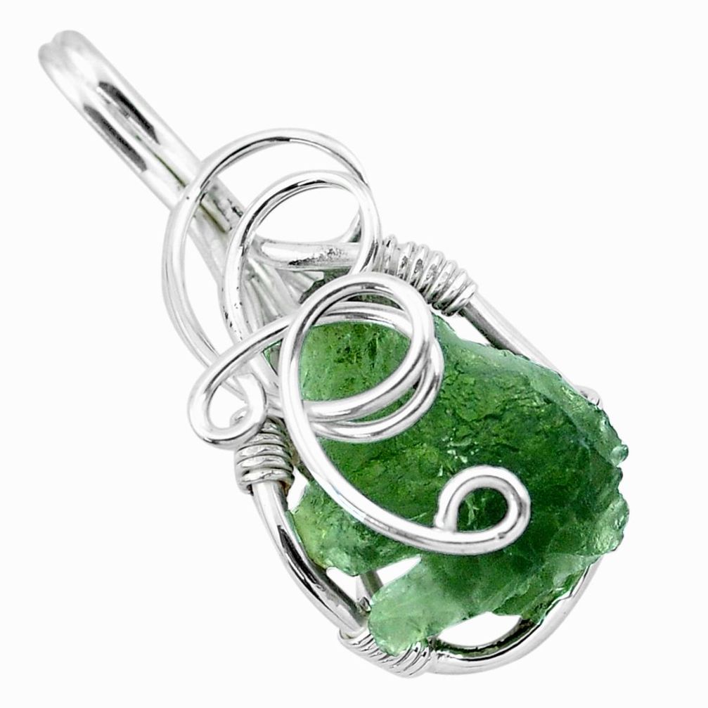 925 silver 10.76cts natural green moldavite (genuine czech) pendant p20611