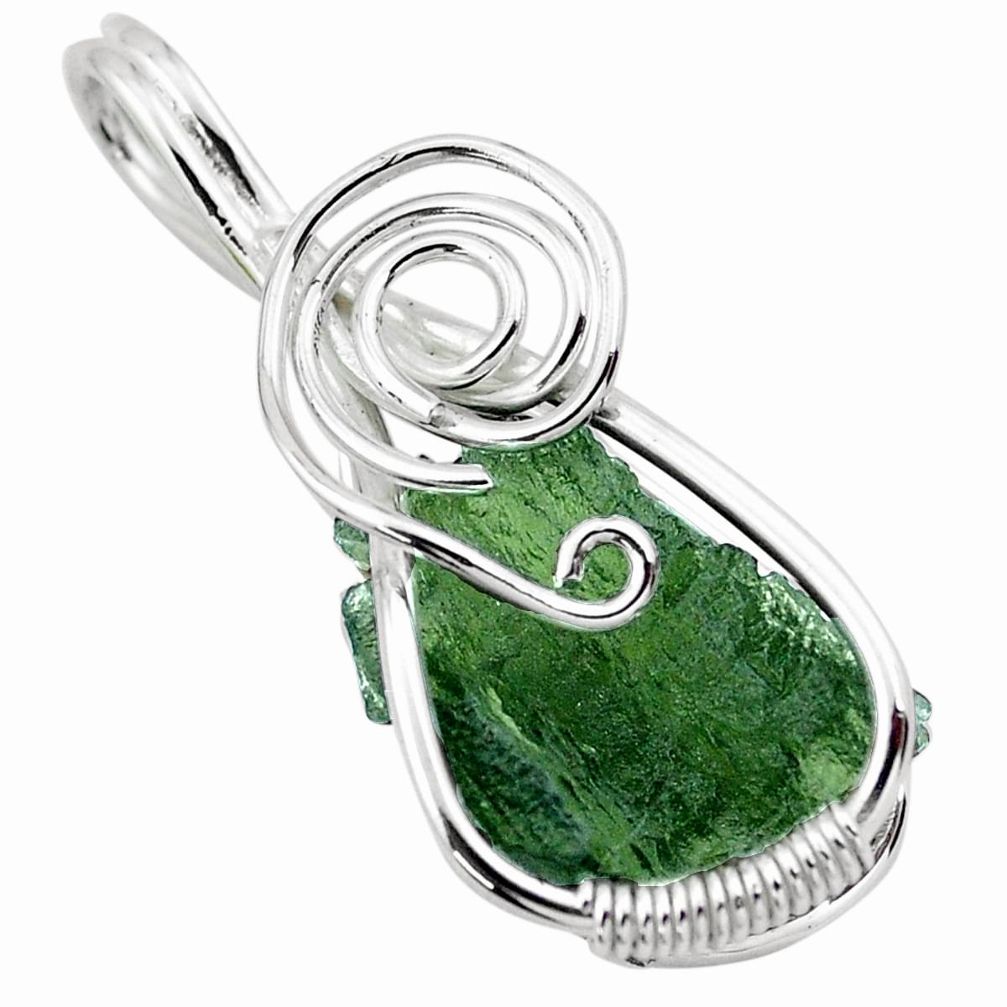 10.32cts natural green moldavite (genuine czech) 925 silver pendant p20614