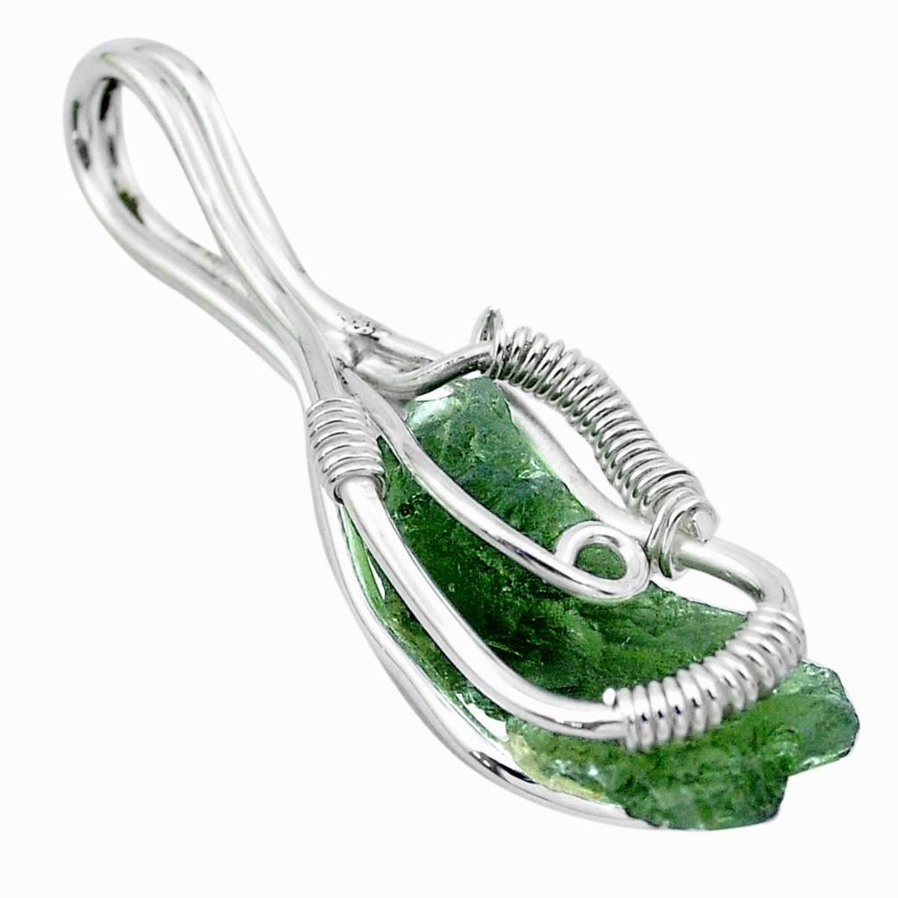 5.87cts natural green moldavite (genuine czech) 925 silver pendant p20616