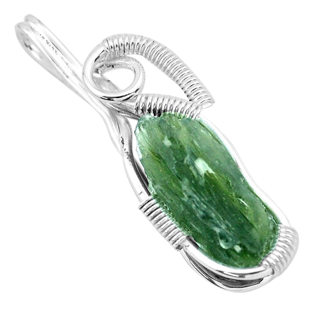 11.07cts natural green moldavite (genuine czech) 925 silver pendant p20631