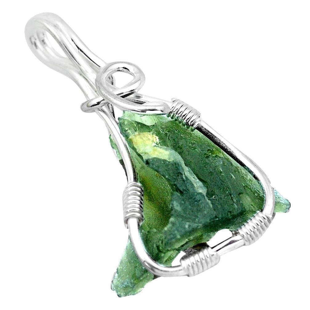 10.76cts natural green moldavite (genuine czech) 925 silver pendant p20632