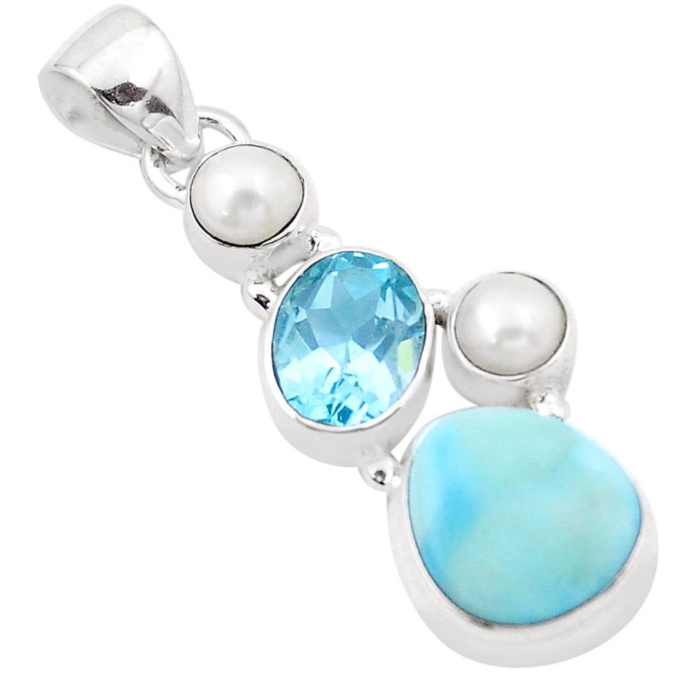 9.04cts natural blue larimar topaz pearl 925 sterling silver pendant p20708