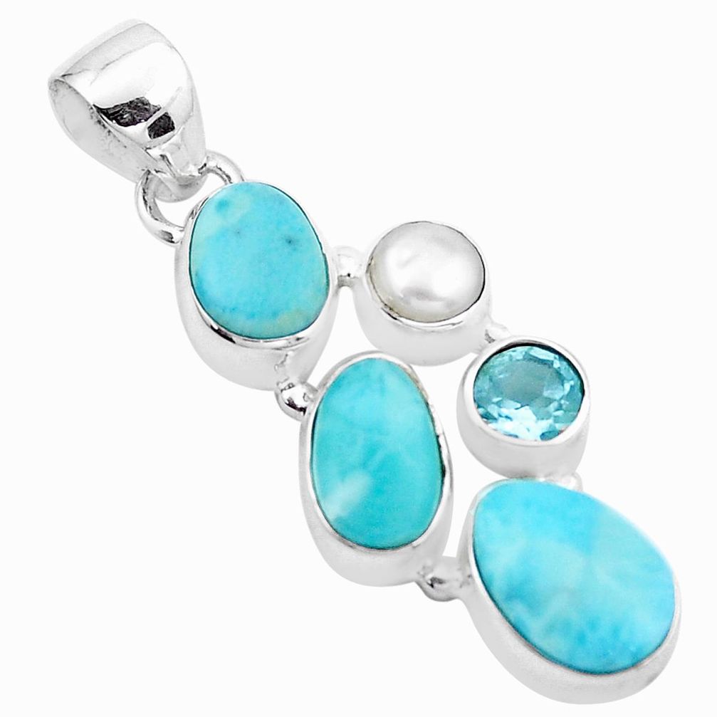 8.80cts natural blue larimar topaz pearl 925 sterling silver pendant p20709