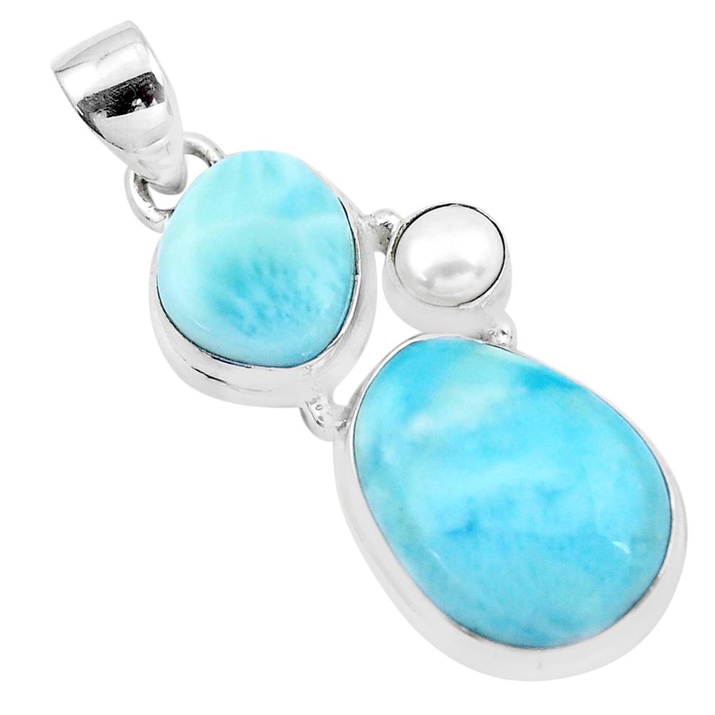 14.88cts natural blue larimar pearl 925 sterling silver pendant jewelry p20723