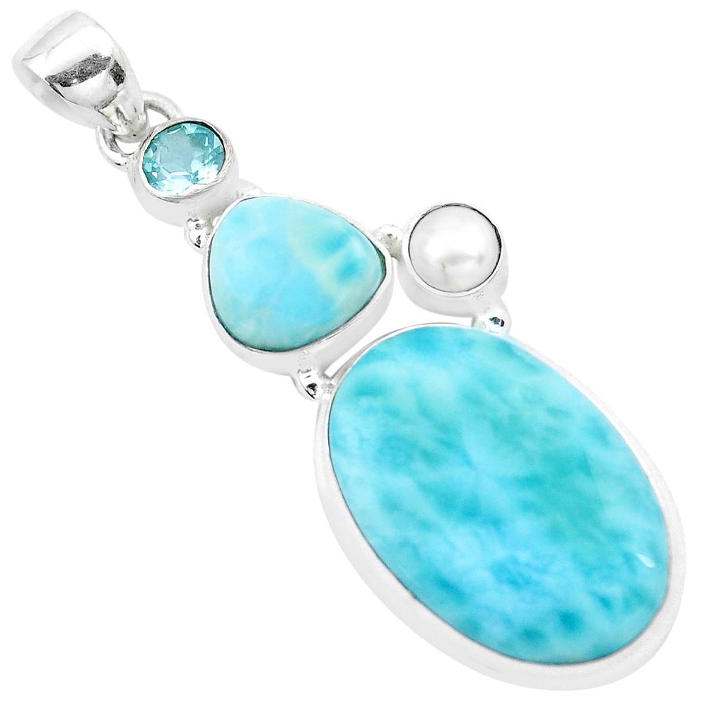 19.85cts natural blue larimar pearl topaz 925 sterling silver pendant p20729