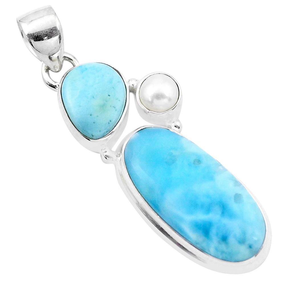 13.28cts natural blue larimar pearl 925 sterling silver pendant jewelry p20732