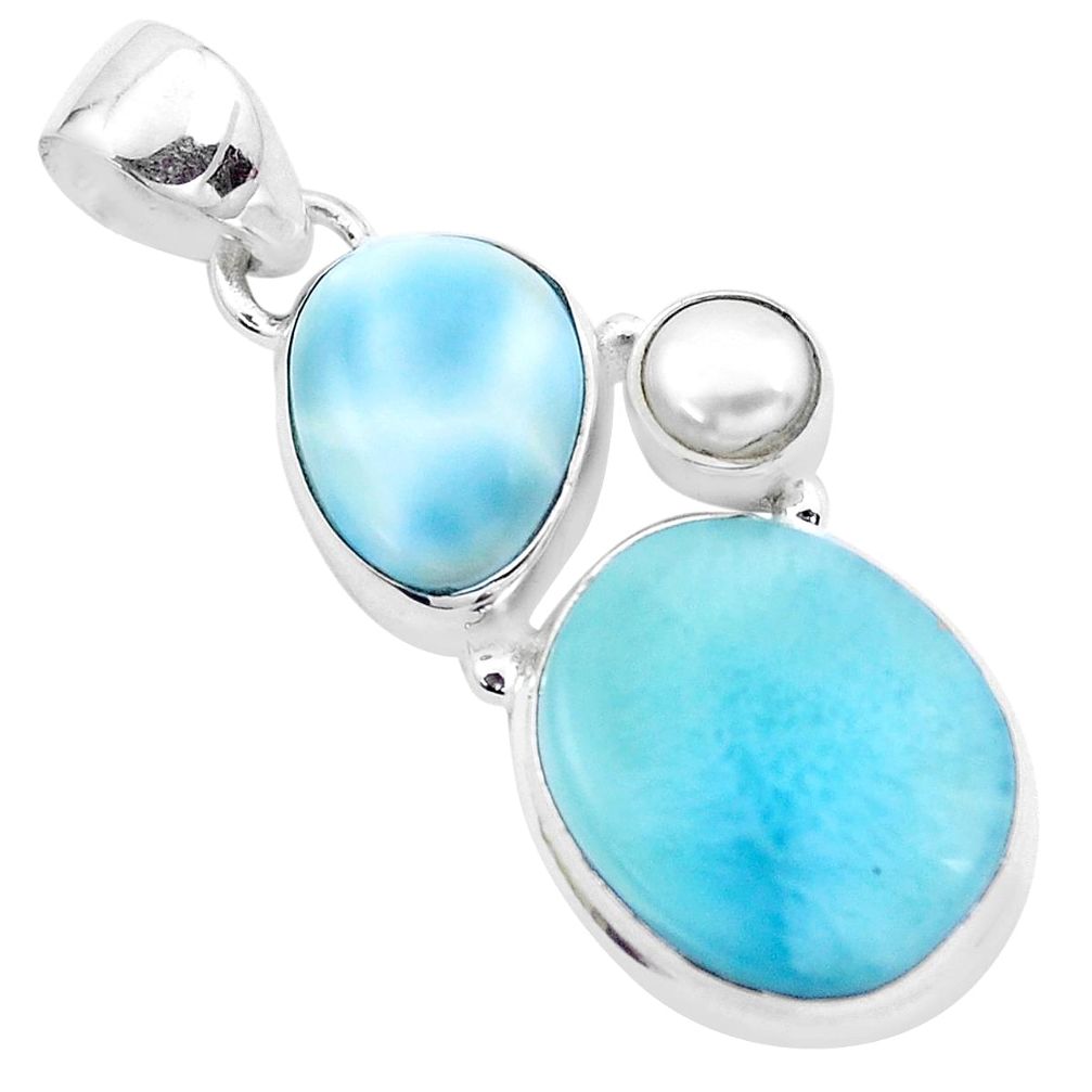 13.24cts natural blue larimar pearl 925 sterling silver pendant jewelry p20738