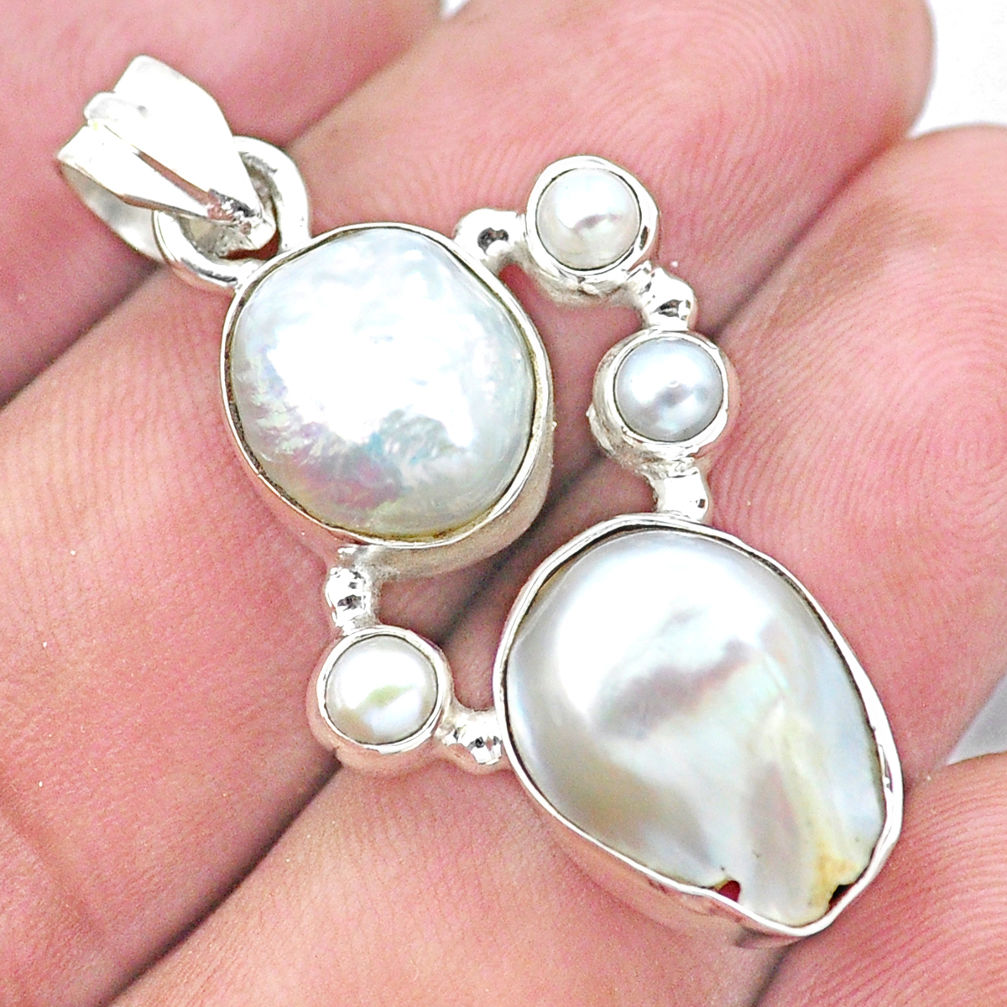 12.40cts natural white pearl 925 sterling silver pendant jewelry p20755