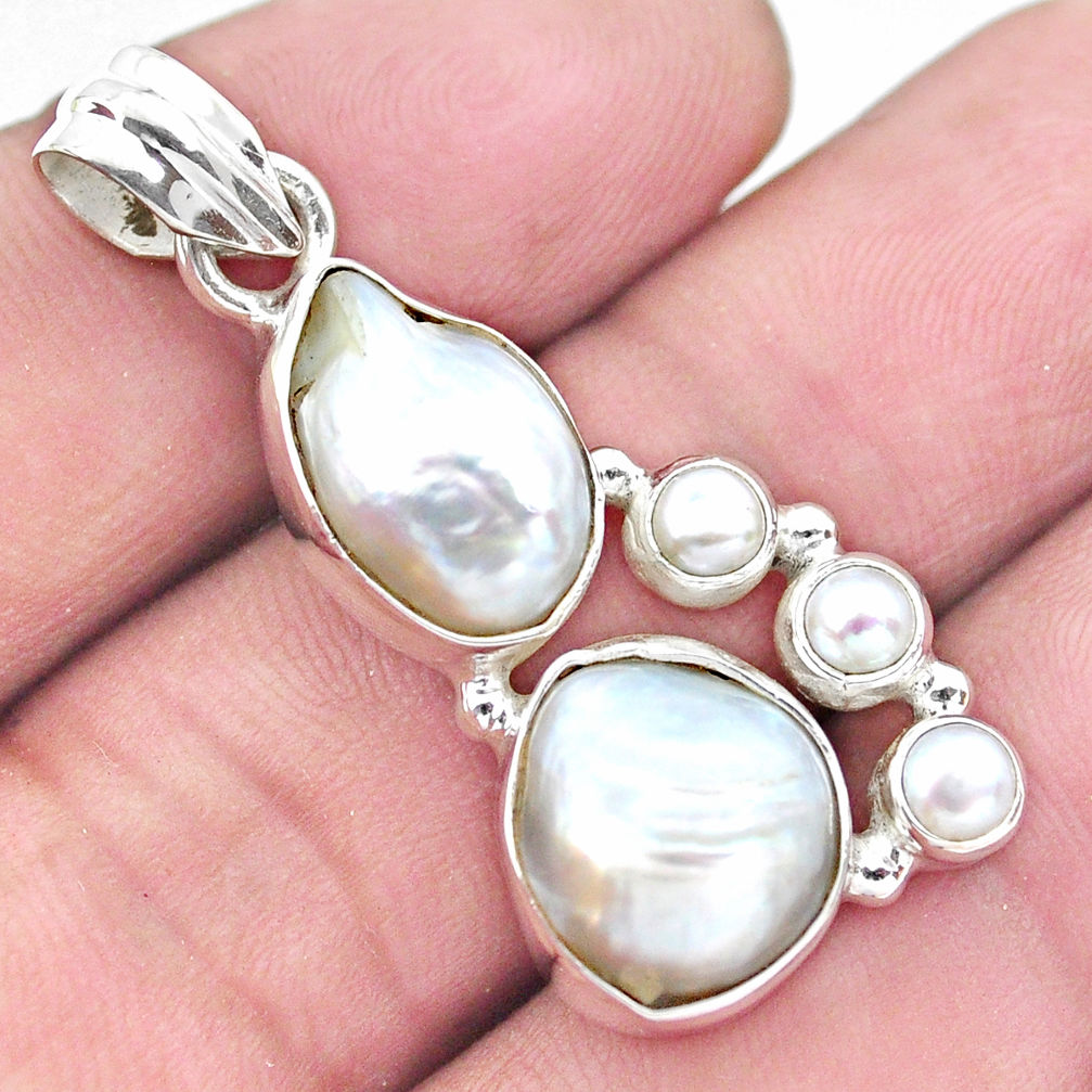 12.04cts natural white pearl 925 sterling silver pendant jewelry p20757