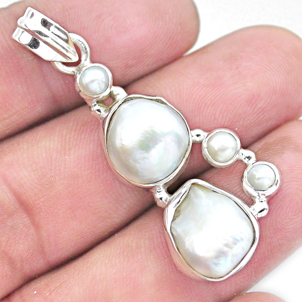 925 sterling silver 12.40cts natural white pearl pendant jewelry p20758
