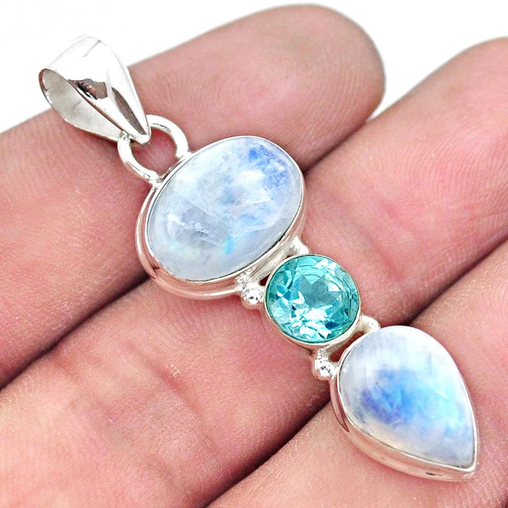 14.23cts natural rainbow moonstone topaz 925 sterling silver pendant p20776