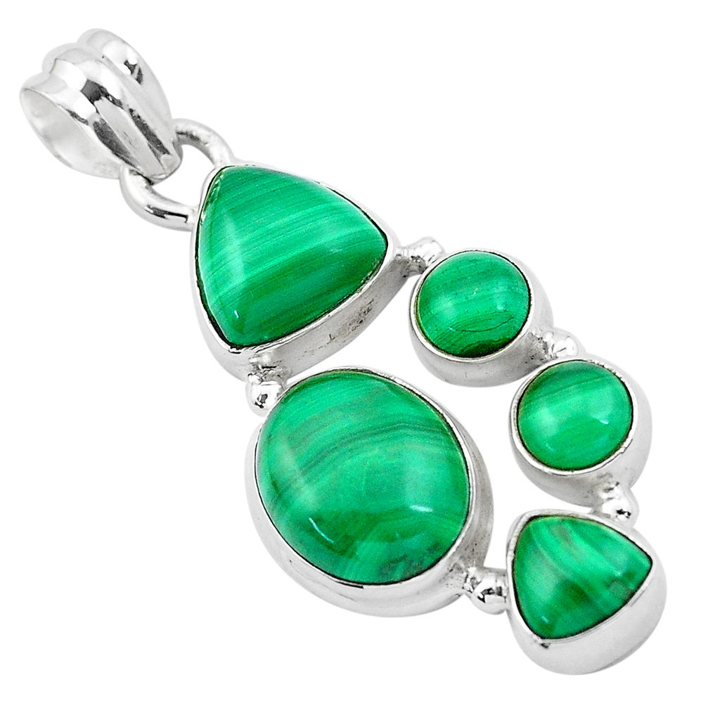 13.77cts natural green malachite (pilot's stone) 925 silver pendant p20967