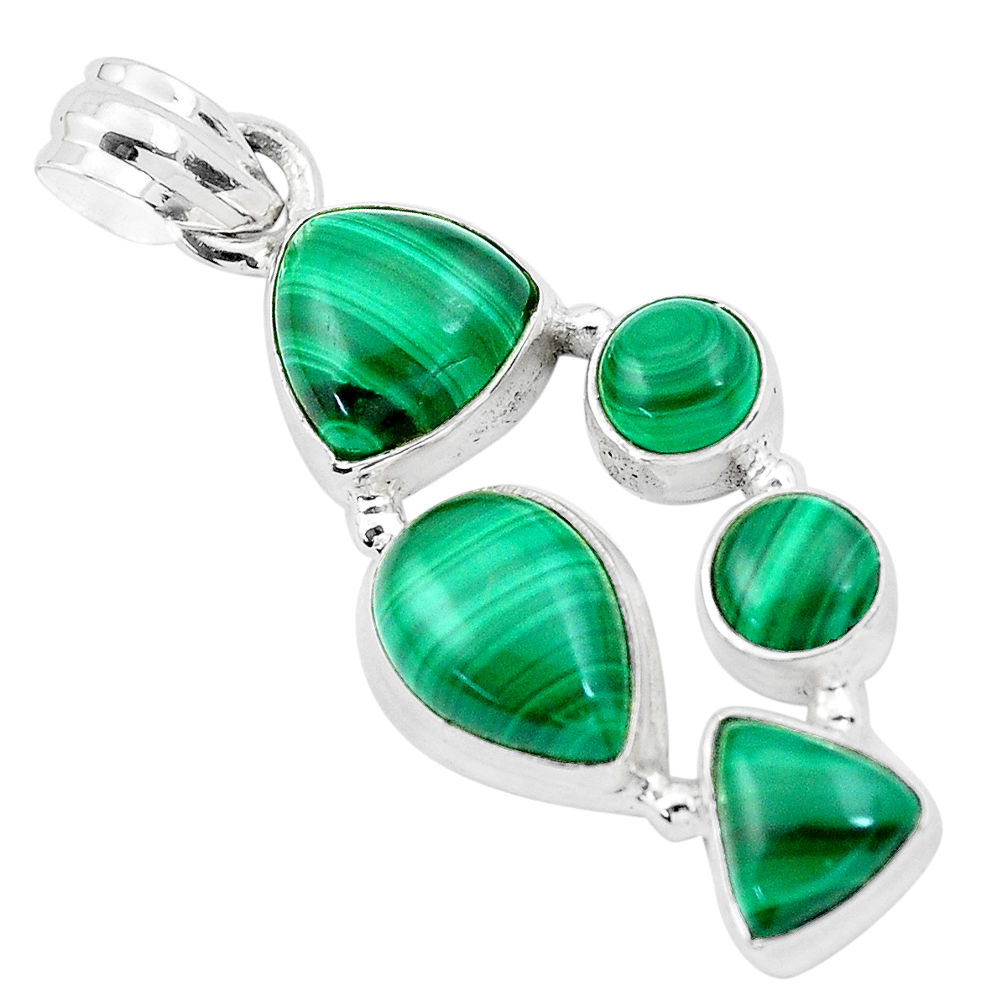 14.20cts natural green malachite (pilot's stone) 925 silver pendant p20972