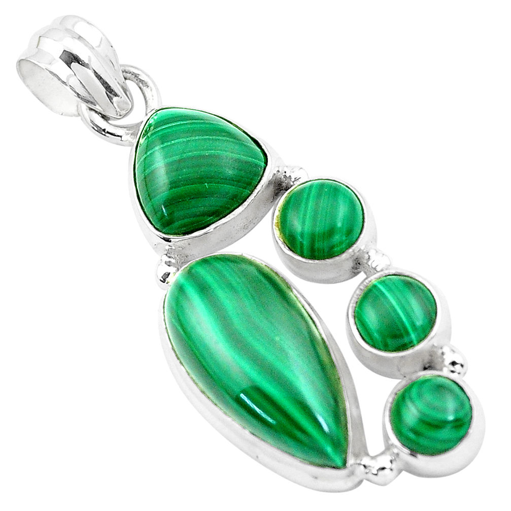 15.26cts natural green malachite (pilot's stone) 925 silver pendant p20979