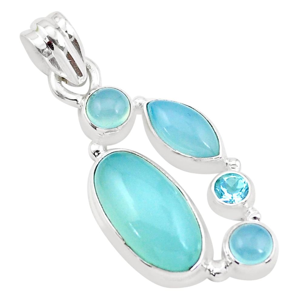 11.44cts natural aqua chalcedony topaz 925 sterling silver pendant p21001