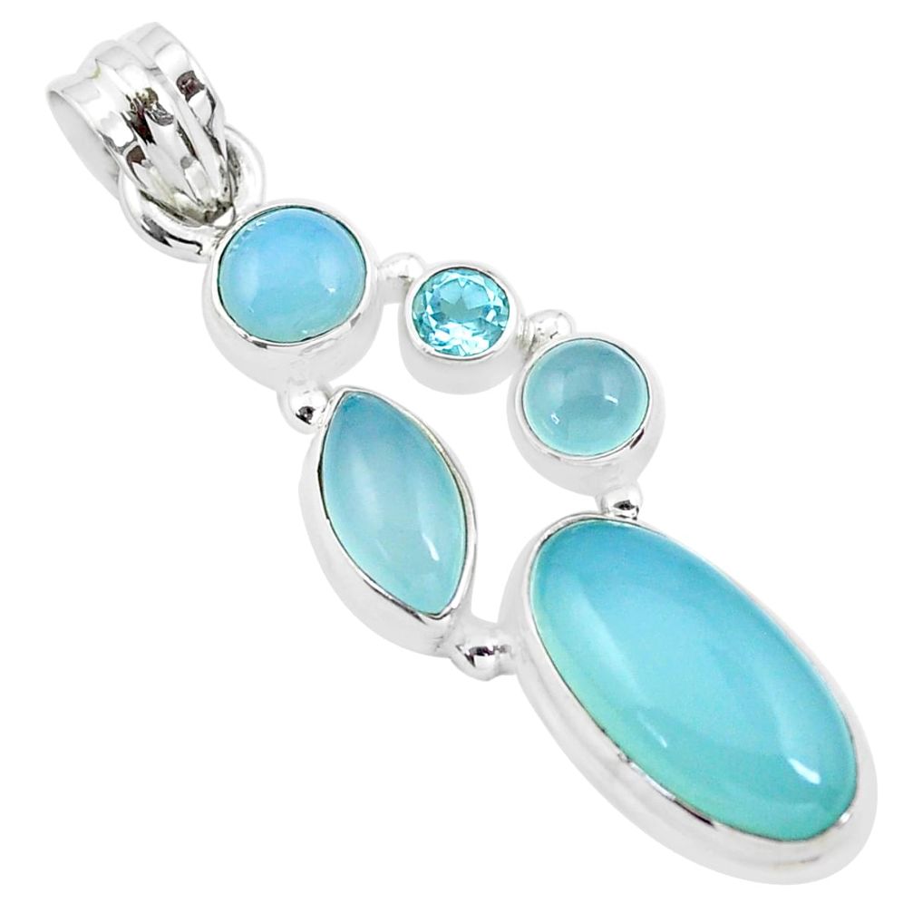 11.44cts natural aqua chalcedony topaz 925 sterling silver pendant p21002