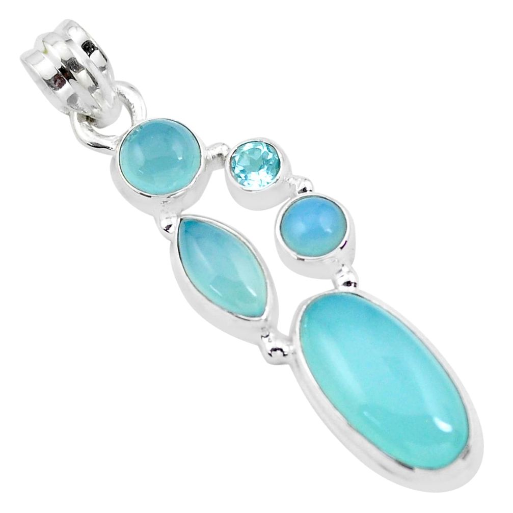 925 sterling silver 11.19cts natural aqua chalcedony topaz pendant p21003