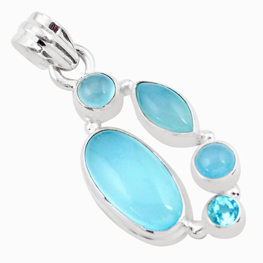 11.57cts natural aqua chalcedony topaz 925 sterling silver pendant p21004