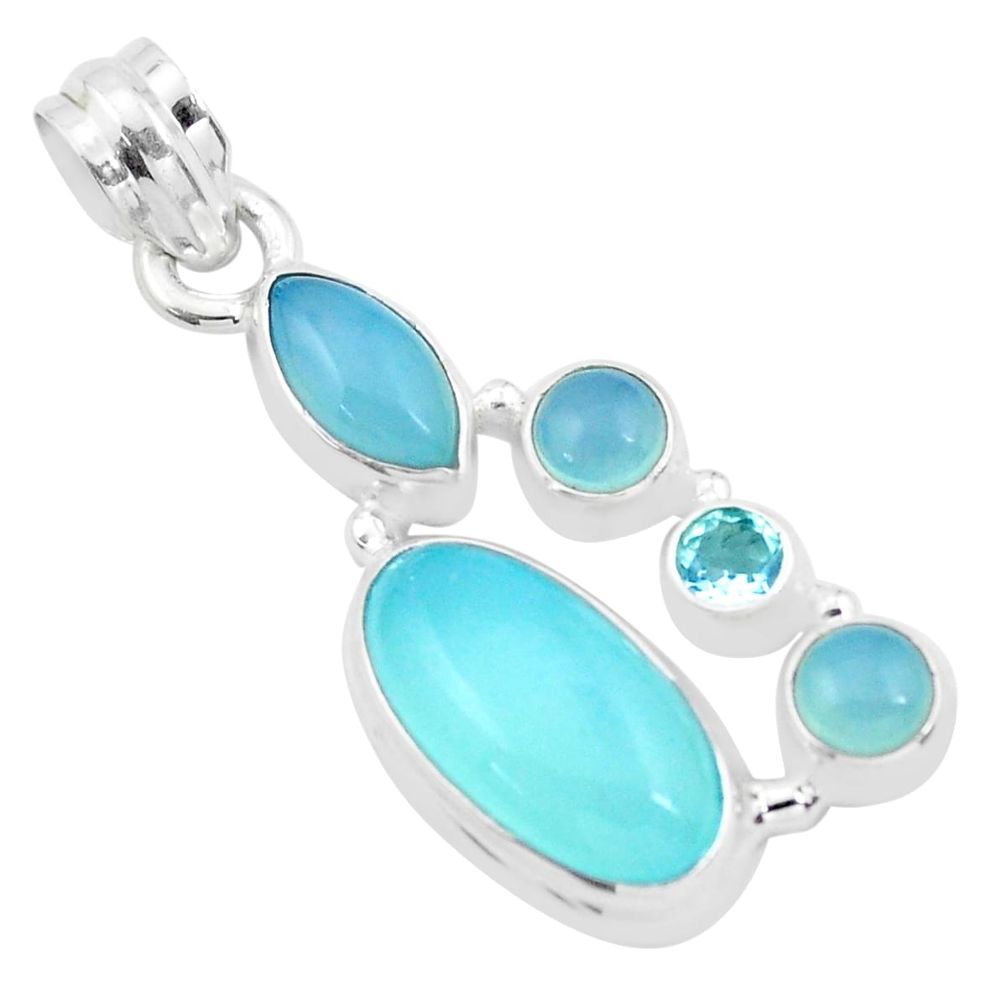 11.15cts natural aqua chalcedony topaz 925 sterling silver pendant p21005