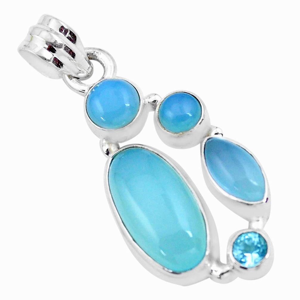 11.44cts natural aqua chalcedony topaz 925 sterling silver pendant p21010