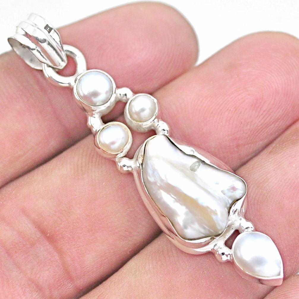 925 sterling silver 10.81cts natural white biwa pearl pendant jewelry p21011
