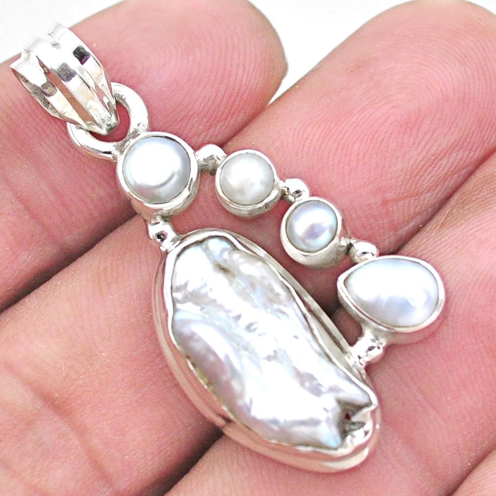 9.42cts natural white pearl 925 sterling silver pendant jewelry p21035