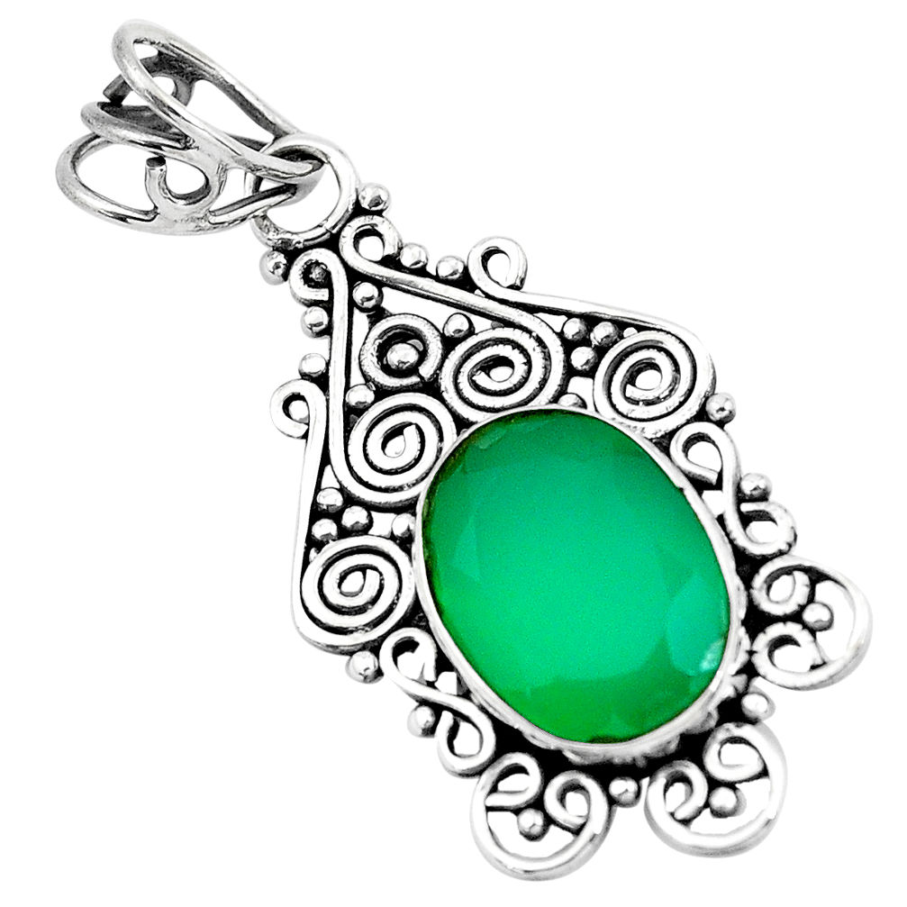 6.39cts natural green chalcedony 925 sterling silver pendant jewelry p21046