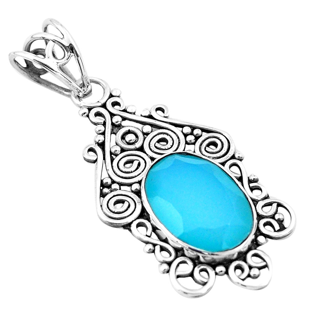 6.72cts natural aqua chalcedony 925 sterling silver pendant jewelry p21053