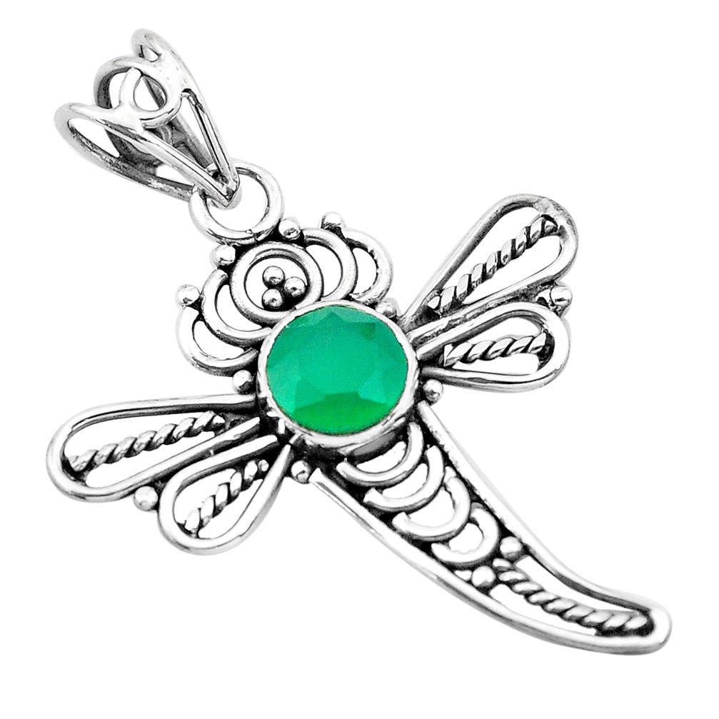 925 sterling silver 2.78cts natural green chalcedony dragonfly pendant p21063