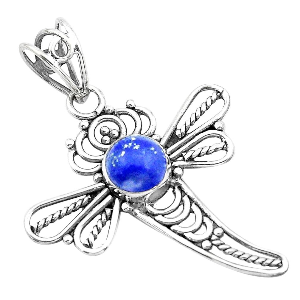 2.78cts natural blue lapis lazuli 925 sterling silver dragonfly pendant p21065
