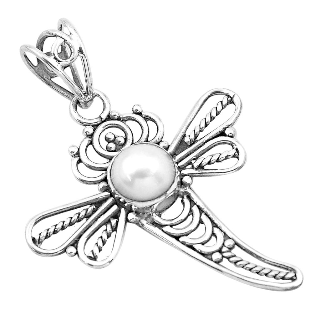 925 sterling silver 2.44cts natural white pearl dragonfly pendant jewelry p21072