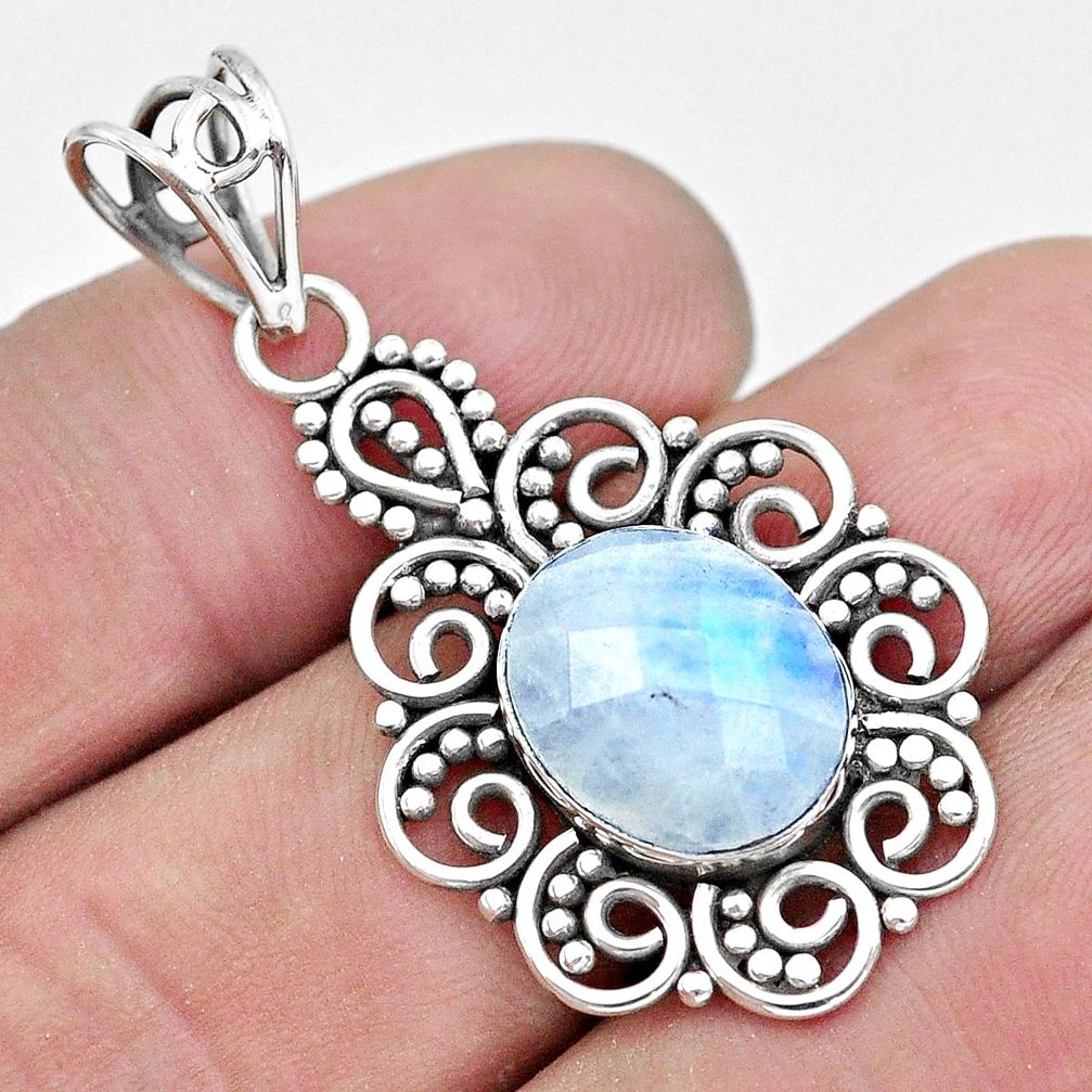 4.82cts natural rainbow moonstone 925 sterling silver pendant jewelry p21073