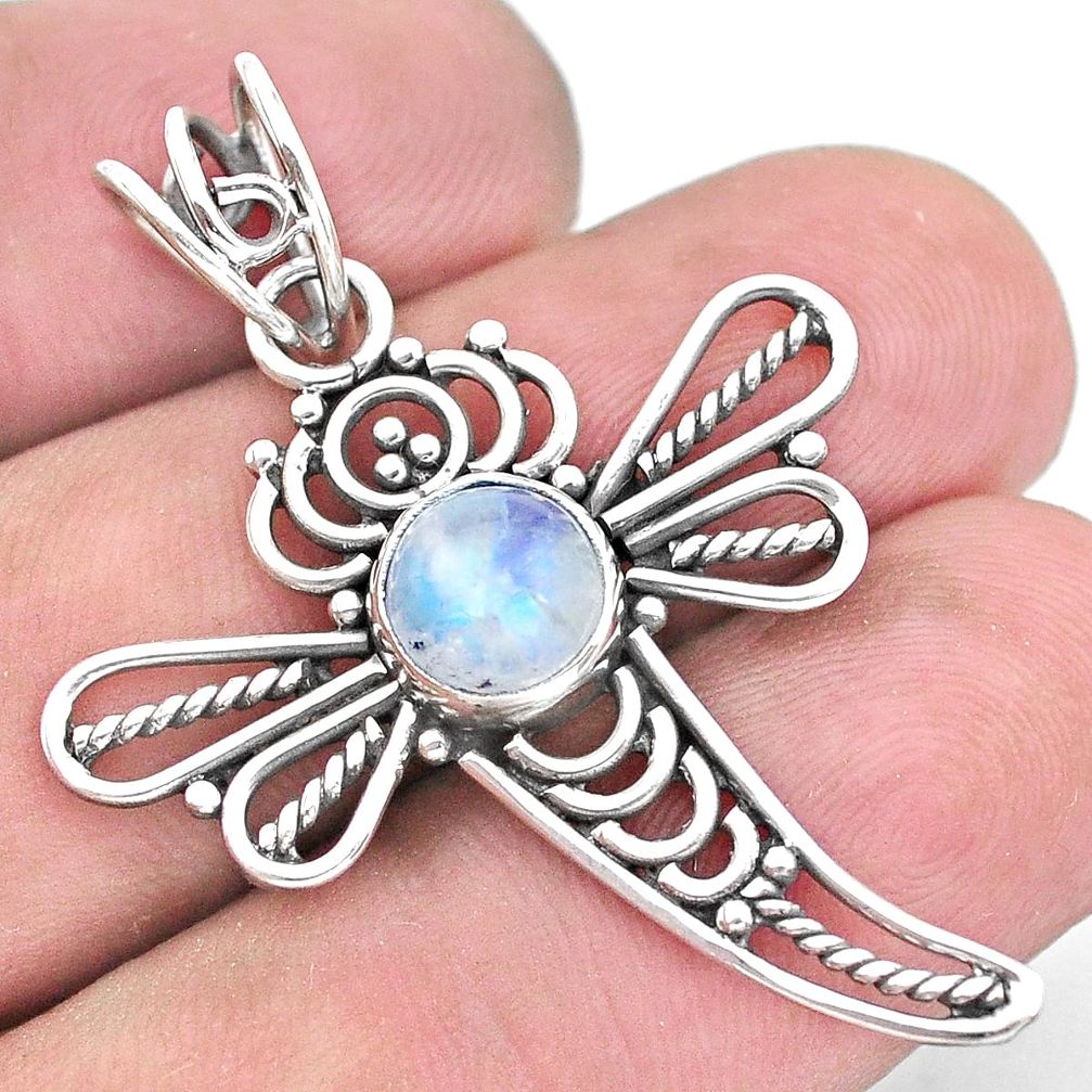 925 sterling silver 2.44cts natural rainbow moonstone dragonfly pendant p21075