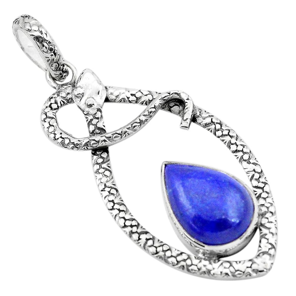 925 sterling silver 9.06cts natural blue lapis lazuli pear snake pendant p21104