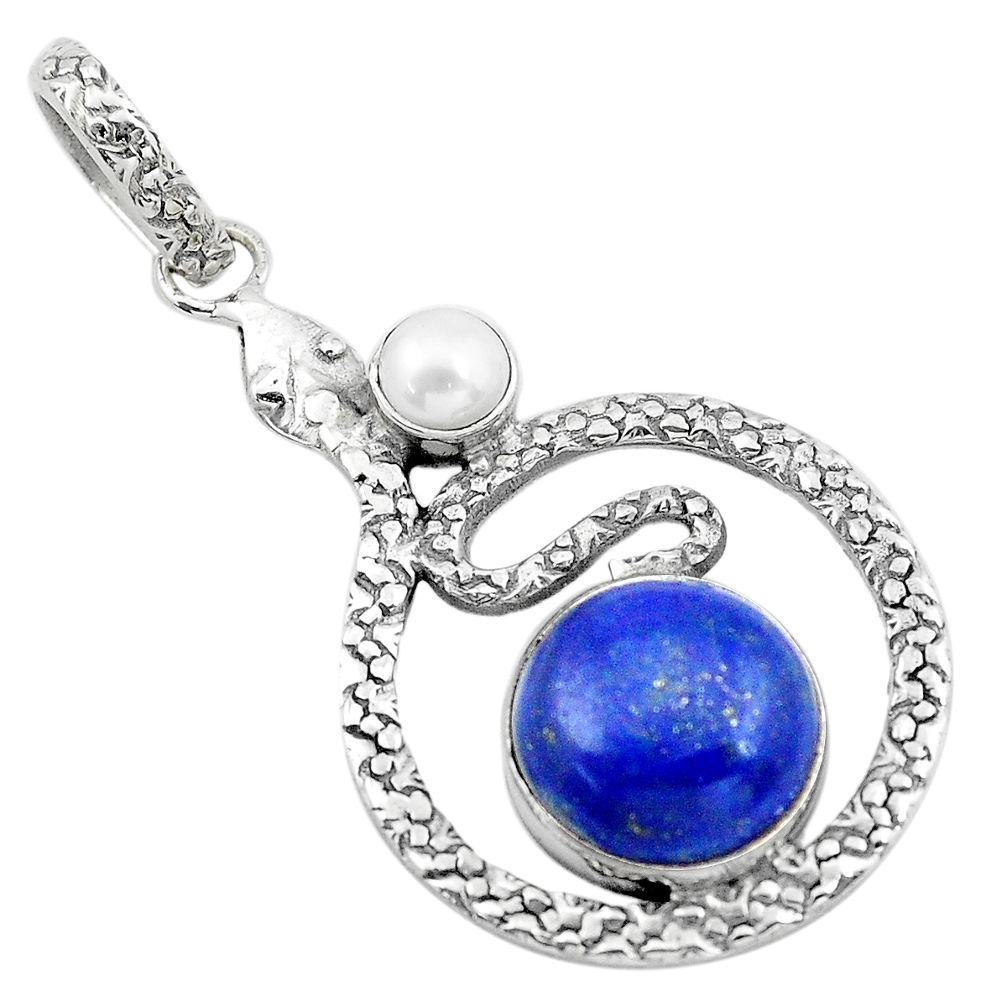 7.78cts natural blue lapis lazuli pearl 925 sterling silver snake pendant p21107