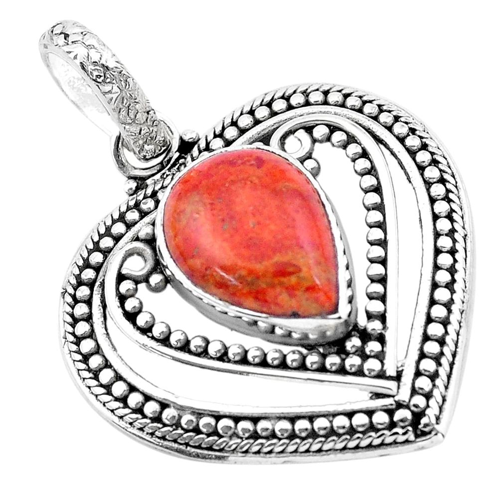 5.97cts red copper turquoise 925 sterling silver heart pendant jewelry p21109