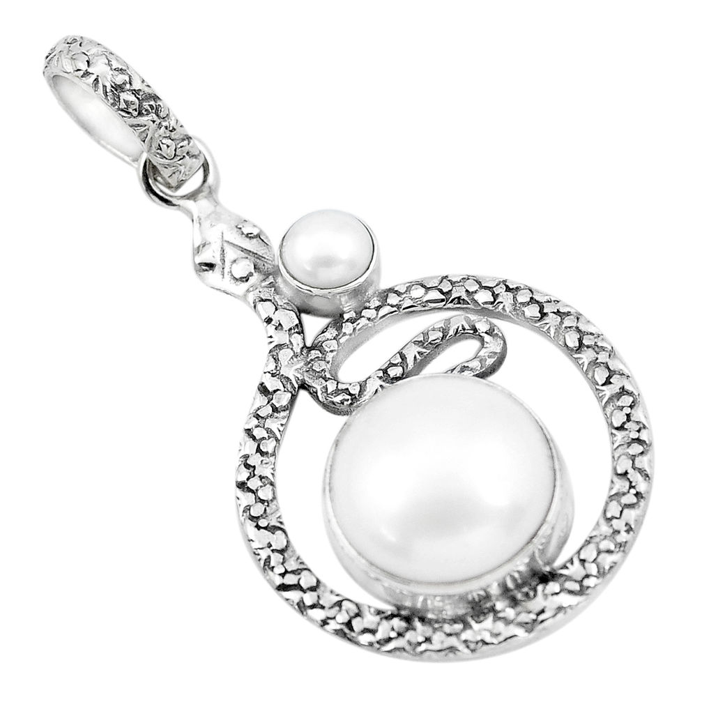 8.96cts natural white pearl 925 sterling silver snake pendant jewelry p21111