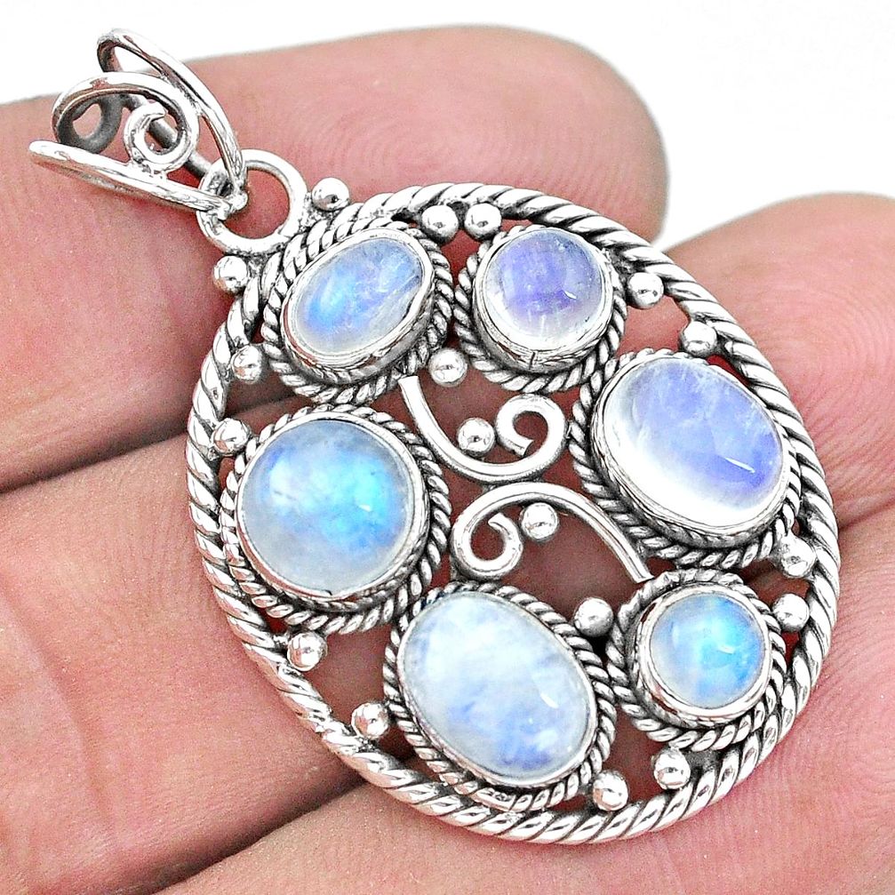 8.22cts natural rainbow moonstone 925 sterling silver pendant jewelry p21118