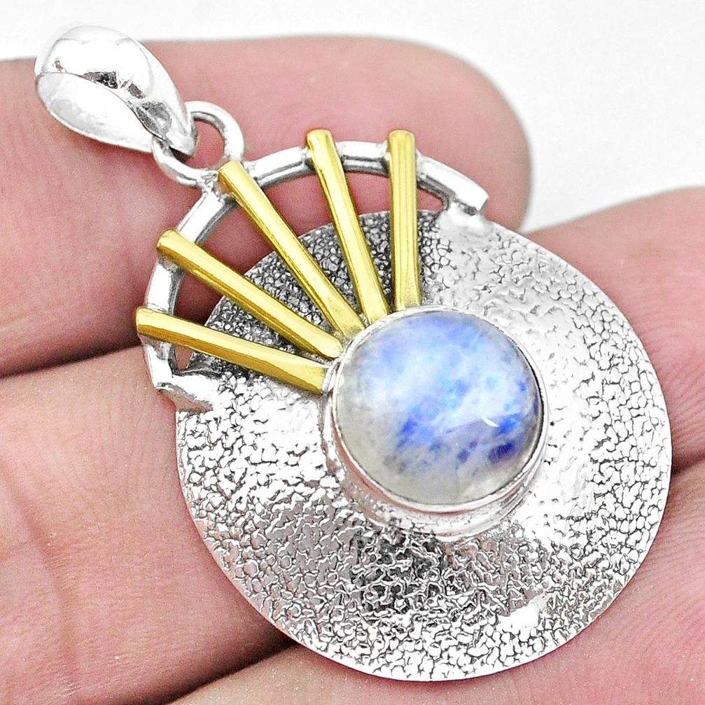 5.42cts victorian natural rainbow moonstone 925 silver two tone pendant p21132