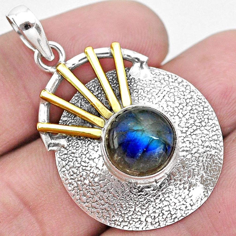 5.30cts victorian natural blue labradorite 925 silver two tone pendant p21138