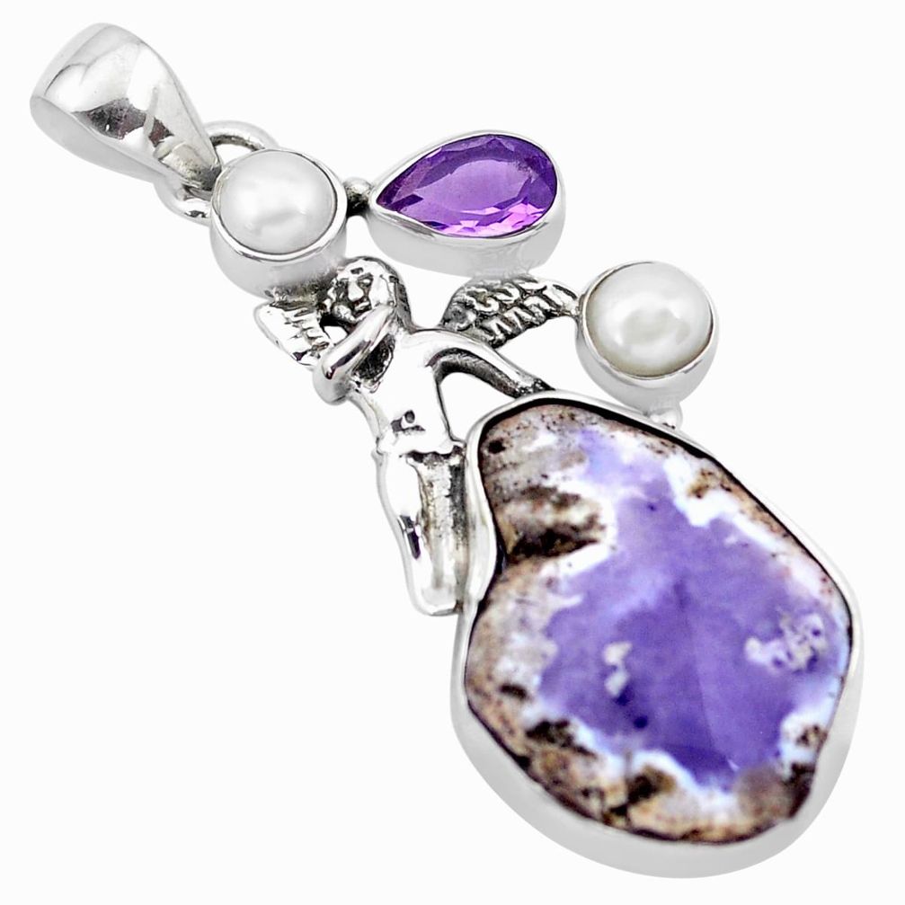 16.15cts natural purple opal fancy 925 silver cupid angel wings pendant p21151