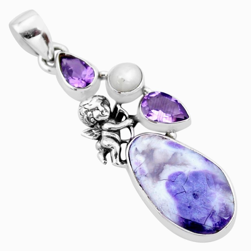 14.72cts natural purple opal pearl 925 silver cupid angel wings pendant p21152