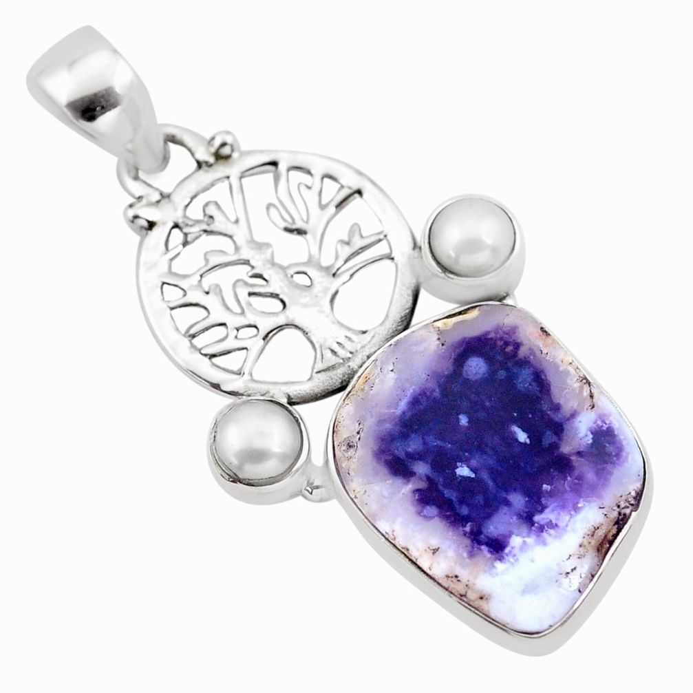 13.24cts natural purple opal pearl 925 silver tree of life pendant p21154