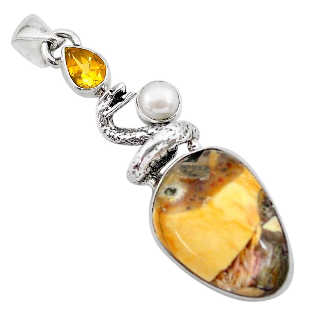 925 silver 18.15cts natural brown mookaite citrine anaconda snake pendant p21180